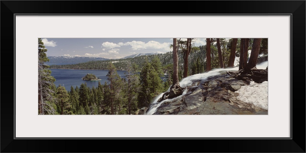 California, Lake Tahoe, Emerald Bay, High angle view of the Eagle Falls