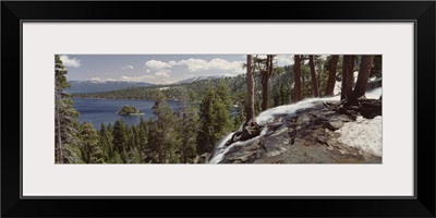 California, Lake Tahoe, Emerald Bay, High angle view of the Eagle Falls