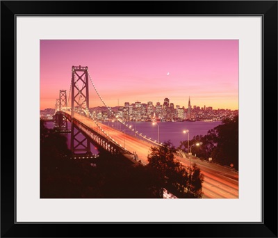 California, San Francisco, Bay Bridge at dusk