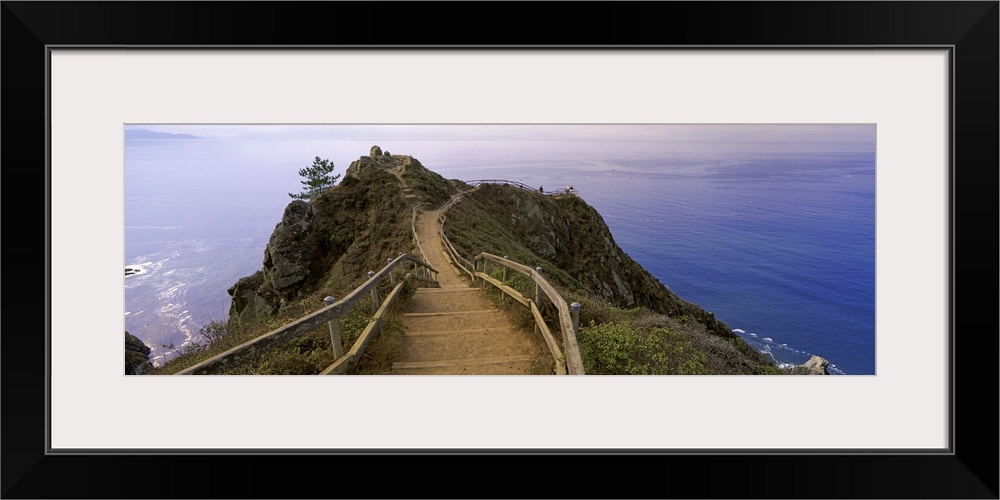 California, Stinson Beach, High angle view of wooden steps leading down to the beach