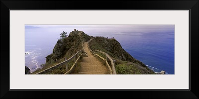 California, Stinson Beach, High angle view of wooden steps leading down to the beach