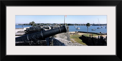 Cannon on a fort with a sea in the background, Castillo De San Marcos National Monument, St. Augustine, St. Johns County, Florida