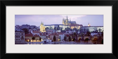 Castle lit up at dusk, Hradcany Castle, Prague, Czech Republic