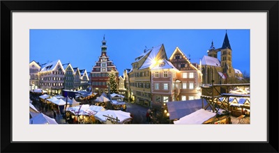 Christmas market with the old town hall at dusk, Baden-Wurttemberg, Germany