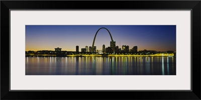 City lit up at night, Gateway Arch, Mississippi River, St. Louis, Missouri
