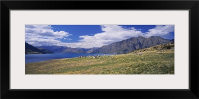Clouds over mountains, Lake Hawea, Otago, Wanaka, South Island, New Zealand