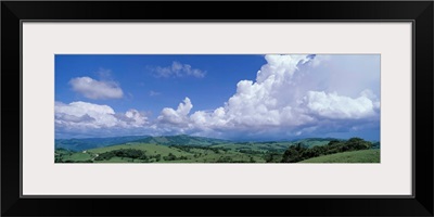 Costa Rica, Puntarenas Province, Aerial view of hilly farmland