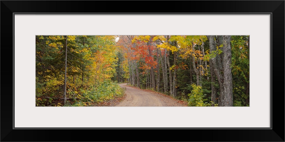 Dirt road passing through autumn forest, Keweenaw Peninsula, Michigan,