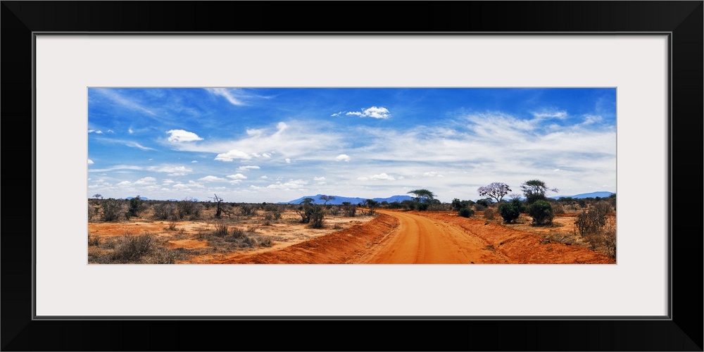 Dirt road passing through Tsavo East National Park, Kenya.