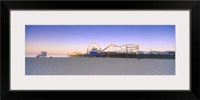 Ferris wheel lit up at dusk, Santa Monica Beach, Santa Monica Pier