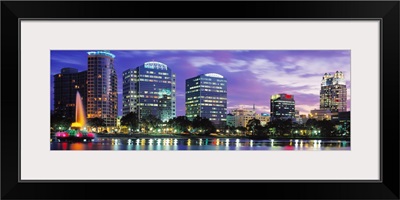 Florida, Orlando, Panoramic view of an urban skyline at night