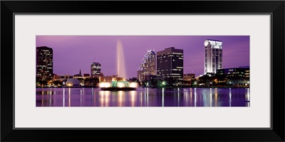 Florida, Orlando, View of a city skyline at night