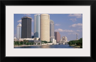 Florida, Tampa, Hillsborough River, Panoramic view of waterfront and skyline