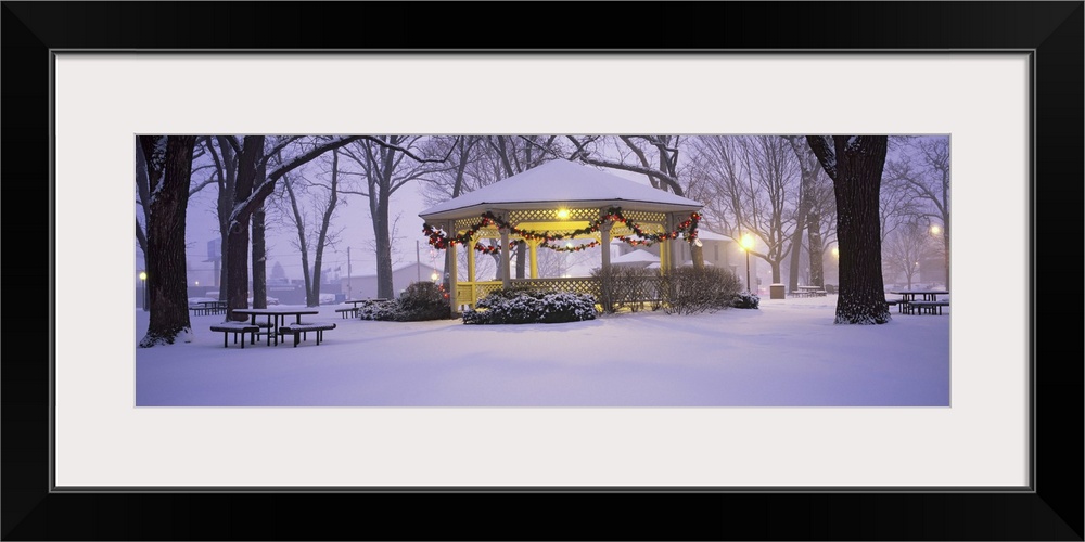 Gazebo covered with snow in a park, Rochester, Olmsted County, Minnesota