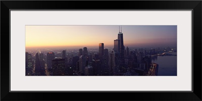 High angle view of a city at dusk, Lake Michigan, Chicago, Cook County, Illinois,