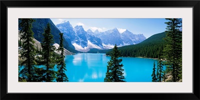 High angle view of a lake, Moraine Lake, Valley of ten peaks, Banff National Park, Alberta, Canada