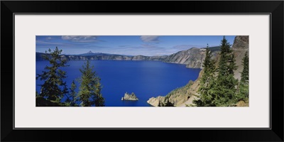 High angle view of a lake surrounded by mountains, Crater Lake National Park, Crater Lake, Oregon