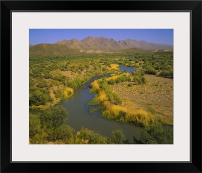 High angle view of a river passing through a landscape, Verde River, Mazatzal Mountains, Tonto National Forest, Maricopa County, Arizona