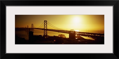 High angle view of a suspension bridge at sunset, Bay Bridge, San Francisco, California