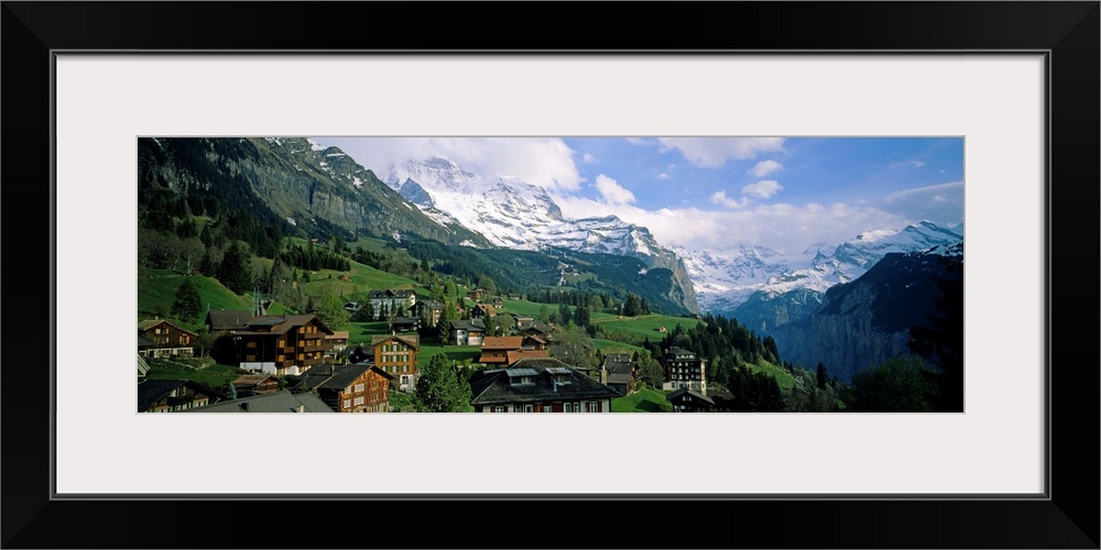 High angle view of a village on a hillside, Wengen, Switzerland