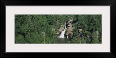 High angle view of a waterfall in a forest, Linville Falls, Linville Gorge Wilderness, North Carolina