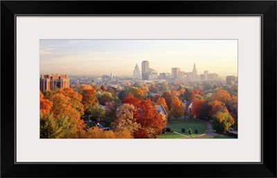 High angle view of autumn trees in a city, Hartford, Connecticut