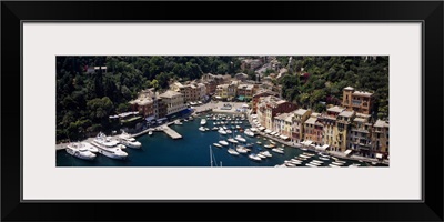High angle view of boats docked at a harbor, Italian Riviera, Portofino, Italy