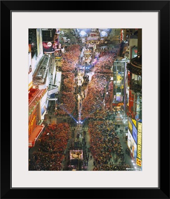 High angle view of crowd on the street celebrating New Years Eve, Times Square, Manhattan, New York City, New York State