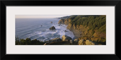 High angle view of rock formations on the coast, Samuel H Boardman State Park, Oregon