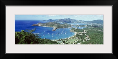 High angle view of yachts in a harbor, English Harbor, Antigua, Caribbean Islands