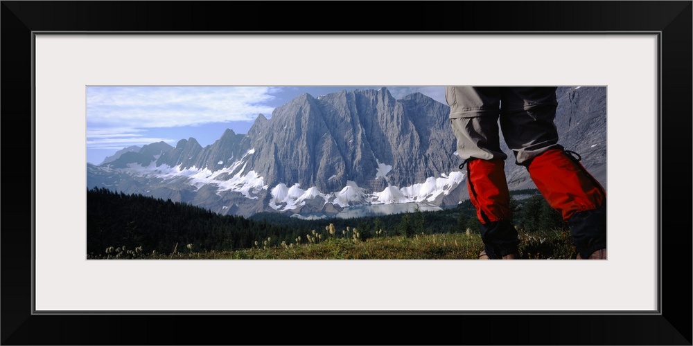 Hiker walking in a meadow, Floe Lake, Glacier National Park, British Columbia, Canada