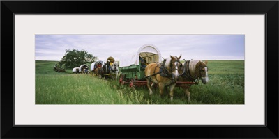 Historical reenactment, Covered wagons in a field, North Dakota