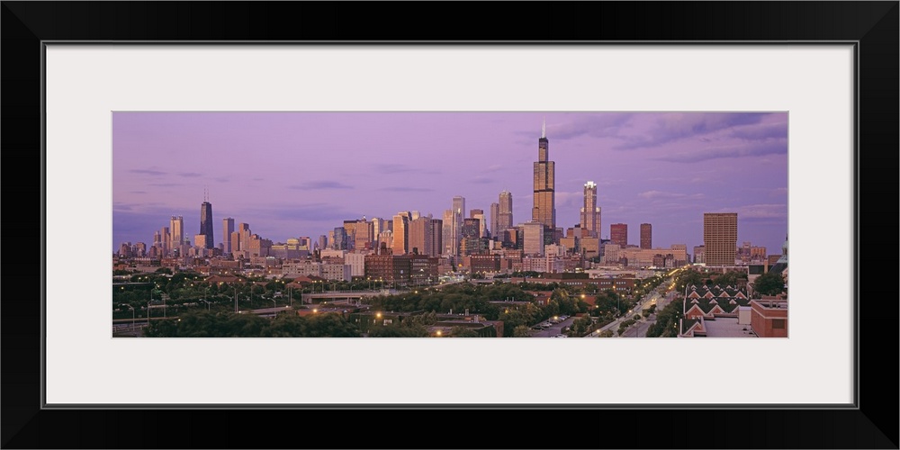 Illinois, Chicago, View of a cityscape at twilight