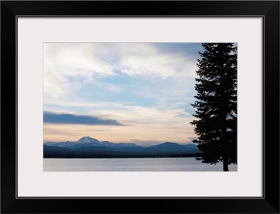 Lake at sunset with mountains in the background, Mt Lassen, California