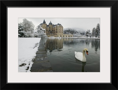 Lake in front of a chateau, Chateau de Vizille, Swan lake, Vizille, France