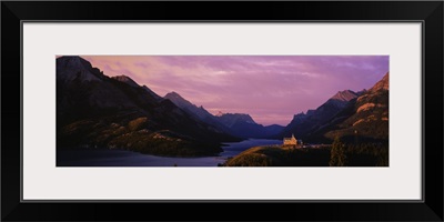 Lake passing through mountains, Waterton Lakes National Park, Alberta, Canada