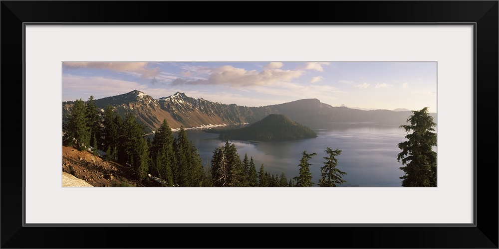 Lake surrounded by mountains, Wizard Island, Crater Lake National Park, Oregon, USA