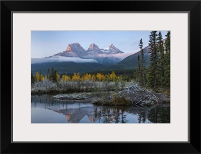 Lake with mountains in background, Beaverlodge, Three Sisters, Canmore, Alberta, Canada