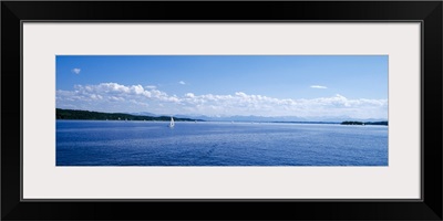 Lake with mountains in the background Lake Starnberg Bavaria Germany