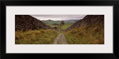 Long pathway on a landscape, Smearsett Scar, Yorkshire, England