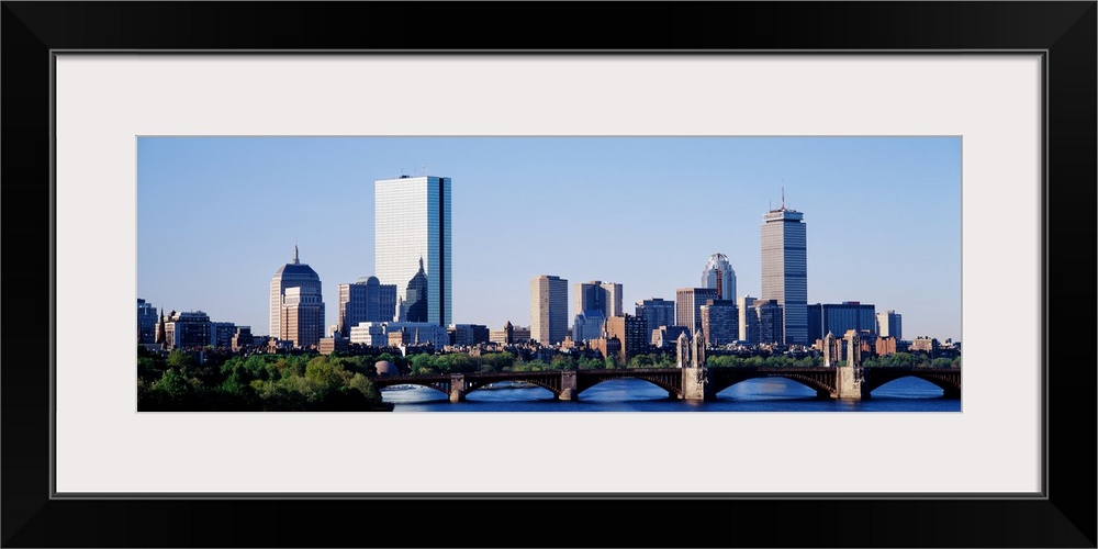 Giant, landscape photograph of Longfellow Bridge in front of the Boston skyline in Massachusetts.