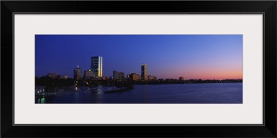 Massachusetts, Boston, City at sunset viewed from Longfellow Bridge across Charles River