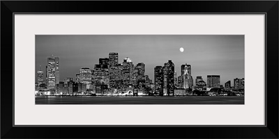 Massachusetts, Boston, Panoramic view of a city skyline at night (Black And White)