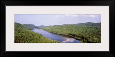 Michigan, Porcupine Mountains Wilderness State Park, Aerial view of the Lake of the Clouds