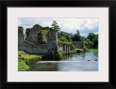 Moat around castle ruins, Ireland.
