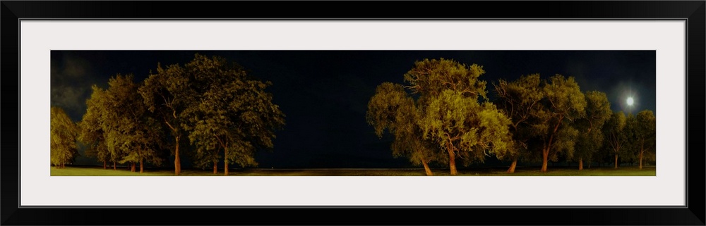 Moon over a harbor, Belmont Harbor, Lincoln Park, Chicago, Illinois