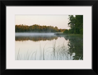 Morning mist over Mink River estuary, water reflection, Wisconsin