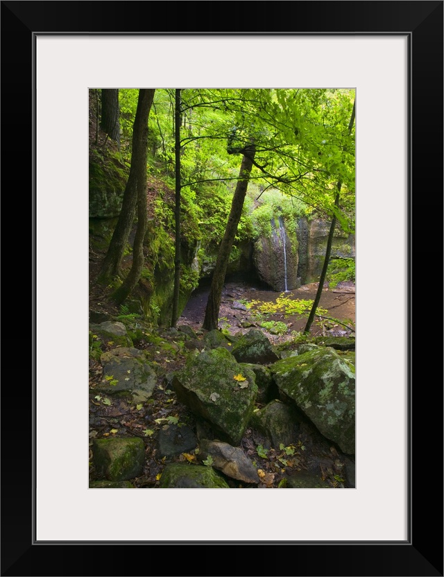 Mossy boulders and lush foliage beside Stephens Falls, Governor Dodge State Park, Wisconsin