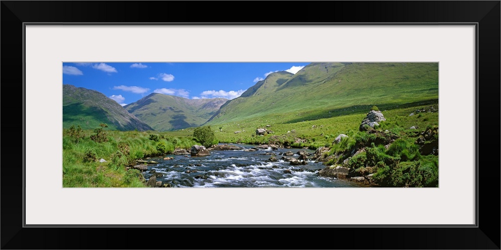 Mountain landscape with the River Coe, Glencoe Pass, Highland, Scotland