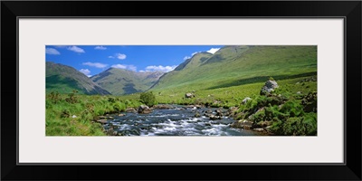 Mountain landscape with the River Coe, Glencoe Pass, Highland, Scotland